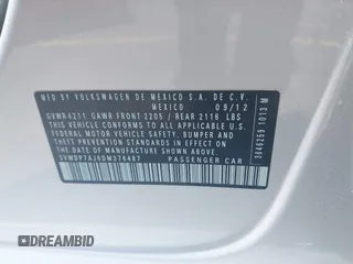 2013 Volkswagen Jetta SE с VIN 3VWDP7AJ6DM376487, выставлен на аукционе IAAI как лот 42362475 с пробегом 124 324 миль миль и . История ставок и продаж доступна на DreamBid. Изображение 9.