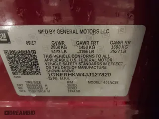 2018 Chevrolet Traverse LT Leather with VIN 1GNERHKW4JJ127820, listed as a IAAI auction lot 41603365 with 127,647 mi miles. Bid and sale history available at carsss.com. Image 9.