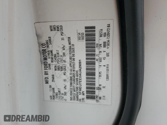 2010 Ford Explorer Eddie Bauer z VIN 1FMEU7EE0AUA29091, wystawiony jako Copart lot #54746625 z przebiegiem 126 422 mil mil oraz Szkoda całkowita • Salvage title. Historia ofert i sprzedaży dostępna na DreamBid. Obrazek 13.