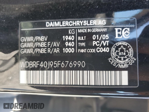 2005 Mercedes-Benz C 230 Kompressor with VIN WDBRF40J95F676990, listed as a Copart auction lot 58575345 with 211,230 mi miles and Clean title. Bid and sale history available at DreamBid. Image 13.