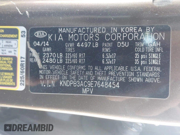 2014 Kia Sportage LX with VIN KNDPB3AC9E7648454, listed as a IAAI auction lot 41898146 with 200,934 mi miles. Bid and sale history available at carsss.com. Image 9.