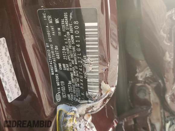 2020 Kia Optima LX z VIN 5XXGT4L31LG411008, wystawiony jako Copart lot #54291935 z przebiegiem Nie podano mil oraz Nie do naprawy • Non repairable. Historia ofert i sprzedaży dostępna na DreamBid. Obrazek 12.