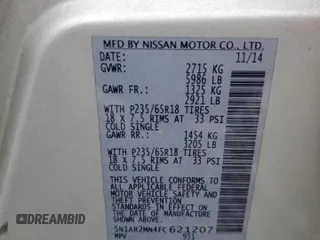 2015 Nissan Pathfinder SV z VIN 5N1AR2MN4FC621207, wystawiony jako Copart lot #86732704 z przebiegiem 207 322 mil mil oraz Szkoda całkowita • Salvage title. Historia ofert i sprzedaży dostępna na DreamBid. Obrazek 13.