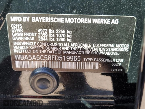 2015 BMW 5 Series 528i z VIN WBA5A5C58FD519965, wystawiony jako Copart lot #49333285 z przebiegiem 113 693 mil mil oraz Szkoda całkowita • Salvage title. Historia ofert i sprzedaży dostępna na DreamBid. Obrazek 12.