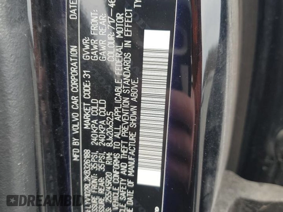 2019 Volvo XC60 Inscription with VIN LYV102RL2KB326188, listed as a Copart auction lot 44214715 with Not provided miles and Clean title. Bid and sale history available at DreamBid. Image 12.