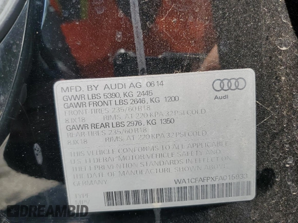 2015 Audi Q5 Premium with VIN WA1CFAFPXFA015933, listed as a Copart auction lot 58749425 with 113,024 mi miles and Clean title. Bid and sale history available at DreamBid. Image 13.