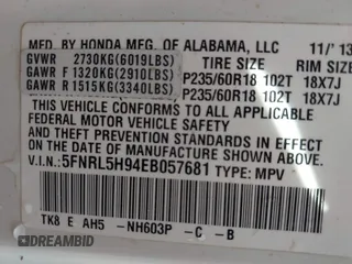 2014 Honda Odyssey Touring с VIN 5FNRL5H94EB057681, выставлен на аукционе IAAI как лот 41828000 с пробегом 249 350 миль миль и . История ставок и продаж доступна на DreamBid. Изображение 9.