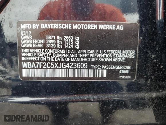 2018 BMW 7 Series ALPINA B7 xDrive with VIN WBA7F2C5XJG423609, listed as a Copart auction lot 73530954 with 63,190 mi miles and Salvage Title. Bid and sale history available at carsss.com. Image 14.