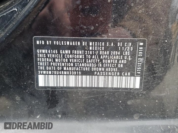 2024 Volkswagen Jetta Sport with VIN 3VWBM7BU4RM033919, listed as a Copart auction lot 88793085 with 35,761 mi miles and Salvage title. Bid and sale history available at DreamBid. Image 12.