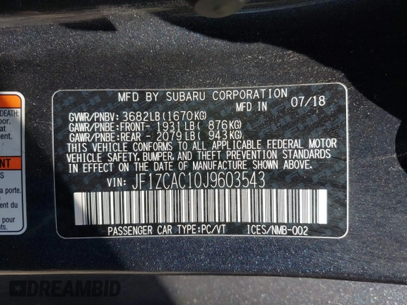 2018 Subaru BRZ Limited with VIN JF1ZCAC10J9603543, listed as a IAAI auction lot 41904211 with 48,921 mi miles. Bid and sale history available at carsss.com. Image 9.