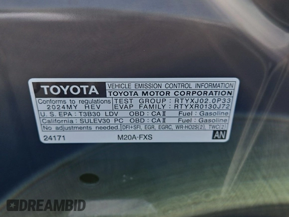 2024 Toyota Prius LE with VIN JTDACAAUXR3022182, listed as a IAAI auction lot 42844327 with 32,484 mi miles and . Bid and sale history available at DreamBid. Image 43.