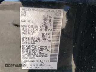 2020 Nissan Pathfinder SV z VIN 5N1DR2BN0LC618753, wystawiony jako Copart lot #45938515 z przebiegiem 211 098 mil mil oraz Szkoda całkowita • Salvage title. Historia ofert i sprzedaży dostępna na DreamBid. Obrazek 14.