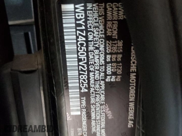 2015 BMW i3 with VIN WBY1Z4C50FV278254, listed as a Copart auction lot 61954155 with Not provided miles and Clean title. Bid and sale history available at DreamBid. Image 12.