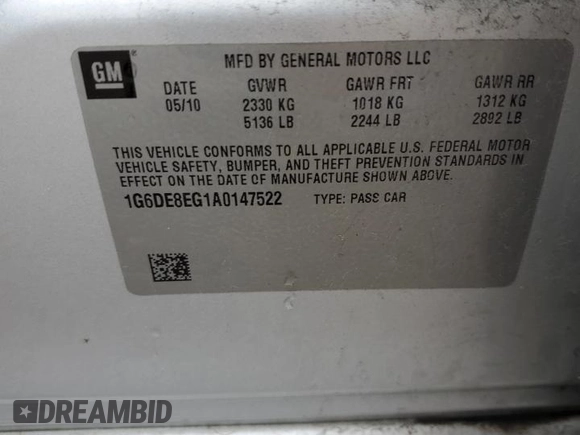 2010 Cadillac CTS with VIN 1G6DE8EG1A0147522, listed as a Copart auction lot 42380845 with 3,956 mi miles and Salvage Title. Bid and sale history available at DreamBid. Image 12.