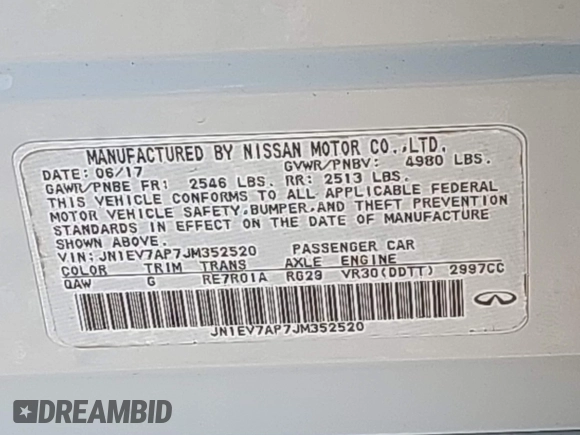 2018 Infiniti Q50 Luxe with VIN JN1EV7AP7JM352520, listed as a IAAI auction lot 42427317 with 73,717 mi miles and . Bid and sale history available at DreamBid. Image 9.