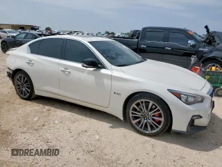 2020 Infiniti Q50 Red Sport 400 with VIN JN1FV7AR1LM660114, listed as a Copart auction lot 55658965 with 28,318 mi miles and Salvage title. Bid and sale history available at DreamBid. Image 4.