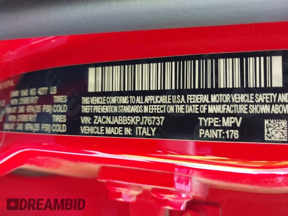 2019 Jeep Renegade Latitude with VIN ZACNJABB5KPJ76737, listed as a IAAI auction lot 42110824 with 85,543 mi miles and . Bid and sale history available at DreamBid. Image 9.