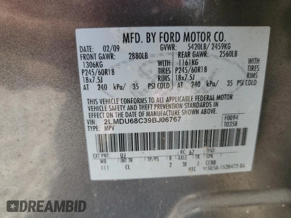2009 Lincoln MKX with VIN 2LMDU68C39BJ06767, listed as a Copart auction lot 53288475 with 141,777 mi miles and Salvage Title. Bid and sale history available at carsss.com. Image 15.