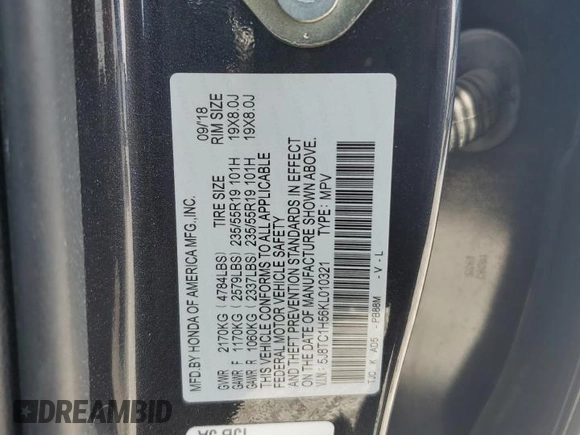 2019 Acura RDX w/Technology Pkg with VIN 5J8TC1H56KL010321, listed as a Copart auction lot 46995715 with 128,088 mi miles and Salvage Title. Bid and sale history available at carsss.com. Image 13.