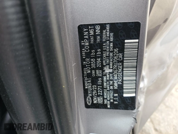 2024 Hyundai Elantra SEL z VIN KMHLM4DG7RU706206, wystawiony jako Copart lot #54076825 z przebiegiem 41 584 mil mil oraz Szkoda całkowita • Salvage title. Historia ofert i sprzedaży dostępna na DreamBid. Obrazek 12.