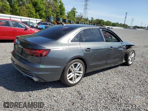 2020 Audi A4 Premium Plus with VIN WAUENAF4XLN012927, listed as a Copart auction lot 50326715 with 58,648 mi miles and Salvage title. Bid and sale history available at DreamBid. Image 3.