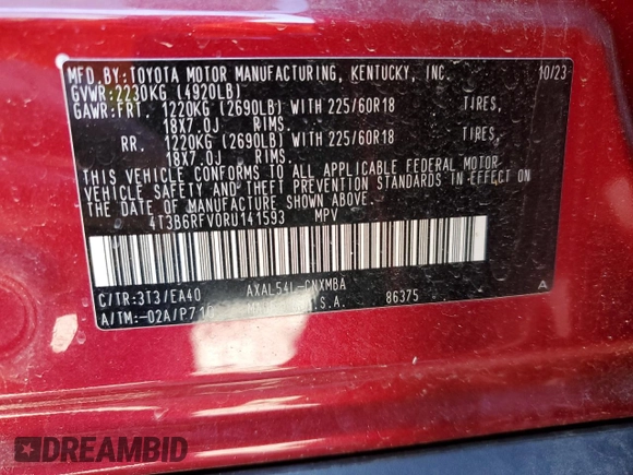 2024 Toyota RAV4 Hybrid XLE Premium with VIN 4T3B6RFV0RU141593, listed as a Copart auction lot 52819155 with 35,589 mi miles and Salvage Title. Bid and sale history available at DreamBid. Image 15.