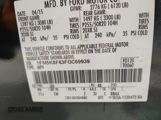 2015 Ford Explorer Limited with VIN 1FM5K8F83FGC69939, listed as a IAAI auction lot 42006131 with 140,739 mi miles and . Bid and sale history available at DreamBid. Image 9.