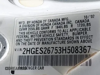2003 Honda Civic EX with VIN 2HGES26753H508367, listed as a IAAI auction lot 41977264 with 203,867 mi miles. Bid and sale history available at carsss.com. Image 9.