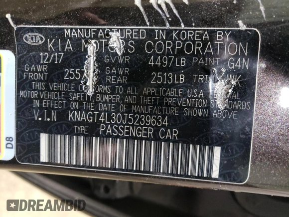 2018 Kia Optima LX with VIN KNAGT4L30J5239634, listed as a Copart auction lot 84121364 with 195,626 mi miles and Clean Title. Bid and sale history available at carsss.com. Image 12.