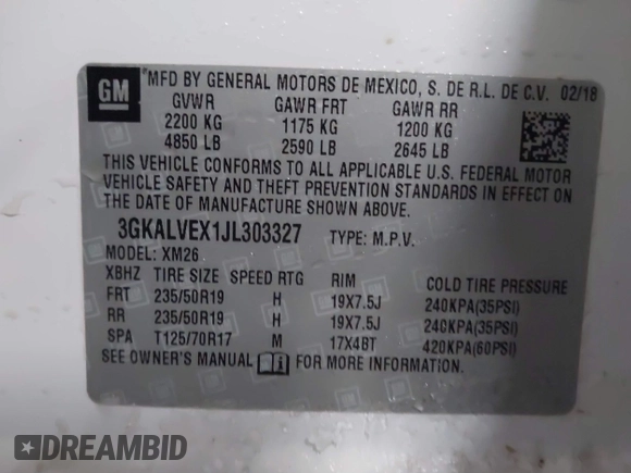 2018 GMC Terrain SLT with VIN 3GKALVEX1JL303327, listed as a IAAI auction lot 41347394 with 106,859 mi miles and . Bid and sale history available at DreamBid. Image 9.