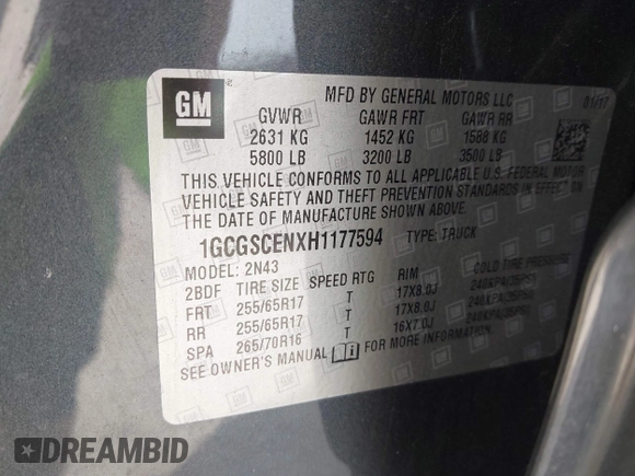 2017 Chevrolet Colorado 2WD LT with VIN 1GCGSCENXH1177594, listed as a IAAI auction lot 42630149 with 143,297 mi miles and . Bid and sale history available at DreamBid. Image 9.