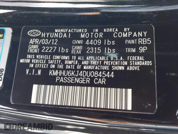 2013 Hyundai Genesis Coupe Grand Touring with VIN KMHHU6KJ4DU084544, listed as a IAAI auction lot 42392452 with 58,916 mi miles and . Bid and sale history available at DreamBid. Image 9.