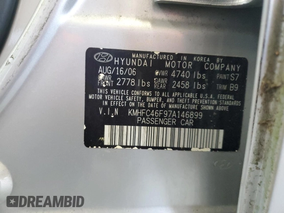 2007 Hyundai Azera SE with VIN KMHFC46F97A146899, listed as a Copart auction lot 62515625 with 122,888 mi miles and Clean title. Bid and sale history available at DreamBid. Image 12.