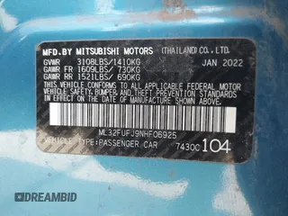 2022 Mitsubishi Mirage ES z VIN ML32FUFJ9NHF06925, wystawiony jako IAAI lot #41382093 z przebiegiem 49 294 mil mil oraz . Historia ofert i sprzedaży dostępna na DreamBid. Obrazek 9.