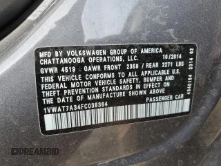 2015 Volkswagen Passat Limited Edition Edition z VIN 1VWAT7A34FC038364, wystawiony jako Copart lot #53844245 z przebiegiem 205 658 mil mil oraz Nie do naprawy • Non repairable. Historia ofert i sprzedaży dostępna na DreamBid. Obrazek 13.