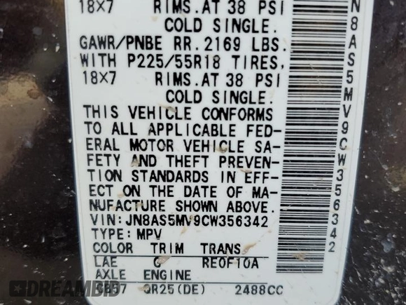 2012 Nissan Rogue SV with VIN JN8AS5MV9CW356342, listed as a Copart auction lot 50682205 with 125,383 mi miles and Clean Title. Bid and sale history available at carsss.com. Image 13.