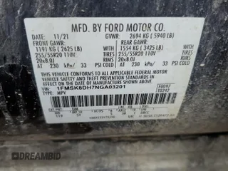 2022 Ford Explorer XLT с VIN 1FMSK8DH7NGA03201, выставлен на аукционе Copart как лот 63268535 с пробегом 35 251 миль миль и Чистый • Clean title. История ставок и продаж доступна на DreamBid. Изображение 13.
