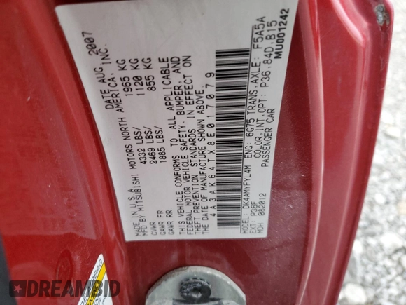 2008 Mitsubishi Eclipse SE-V6 with VIN 4A3AK64TX8E017079, listed as a Copart auction lot 83951624 with 147,472 mi miles and Salvage Title. Bid and sale history available at carsss.com. Image 15.
