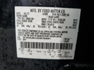 2013 Ford Edge Limited with VIN 2FMDK3KC0DBC60841, listed as a Copart auction lot 59917675 with 98,855 mi miles and Salvage title. Bid and sale history available at DreamBid. Image 13.