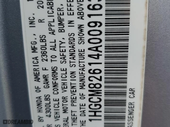2004 Honda Accord Cpe EX with VIN 1HGCM82614A009163, listed as a Copart auction lot 47317035 with 177,873 mi miles and Salvage Title. Bid and sale history available at carsss.com. Image 12.