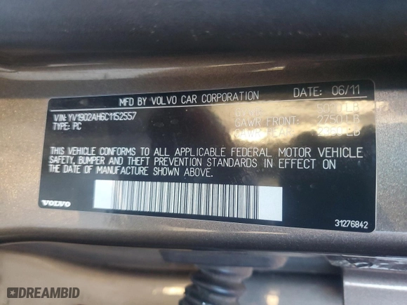 2012 Volvo S80 3.0L with VIN YV1902AH6C1152557, listed as a Copart auction lot 47287005 with 121,403 mi miles and Salvage Title. Bid and sale history available at carsss.com. Image 14.