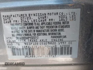 2023 Nissan Sentra SV with VIN 3N1AB8CV4PY323717, listed as a IAAI auction lot 42061629 with Not Provided miles. Bid and sale history available at carsss.com. Image 9.