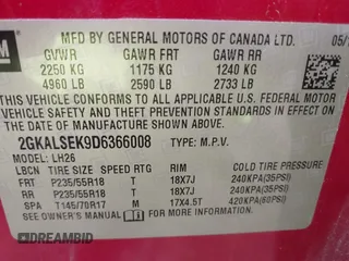 2013 GMC Terrain SLE z VIN 2GKALSEK9D6366008, wystawiony jako IAAI lot #42646608 z przebiegiem 171 984 mil mil oraz . Historia ofert i sprzedaży dostępna na DreamBid. Obrazek 9.