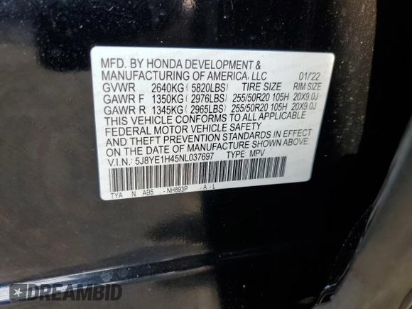 2022 Acura MDX w/Technology Package with VIN 5J8YE1H45NL037697, listed as a Copart auction lot 87416494 with 16,762 mi miles and Salvage Title. Bid and sale history available at carsss.com. Image 16.