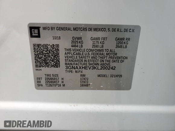 2019 Chevrolet Equinox LS with VIN 3GNAXHEV3KL200242, listed as a Copart auction lot 86065034 with 127,099 mi miles and Salvage Title. Bid and sale history available at carsss.com. Image 12.