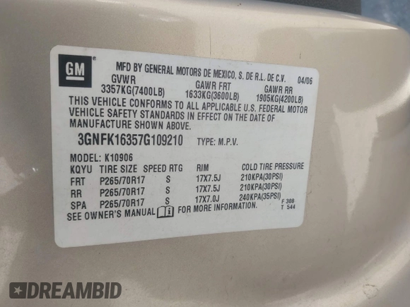 2007 Chevrolet Suburban LTZ с VIN 3GNFK16357G109210, выставлен на аукционе IAAI как лот 41990278 с пробегом 176 136 миль миль и . История ставок и продаж доступна на DreamBid. Изображение 9.