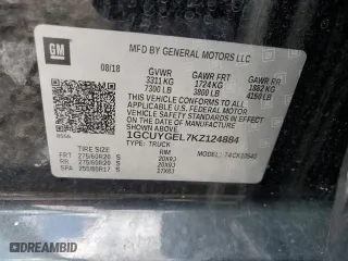 2019 Chevrolet Silverado 1500 LTZ with VIN 1GCUYGEL7KZ124884, listed as a Copart auction lot 58082934 with 124,904 mi miles and Salvage Title. Bid and sale history available at carsss.com. Image 12.