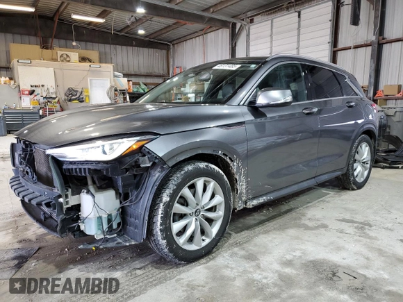 2019 Infiniti QX50 Luxe with VIN 3PCAJ5M35KF114440, listed as a Copart auction lot 46131485 with 70,308 mi miles and Salvage Title. Bid and sale history available at DreamBid. Image 1.