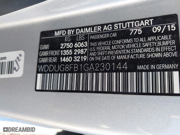 2016 Mercedes-Benz S-Class S 550 with VIN WDDUG8FB1GA230144, listed as a IAAI auction lot 41763690 with 1 mi miles. Bid and sale history available at carsss.com. Image 9.