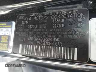 2015 Kia Optima EX with VIN KNAGN4AD0F5085150, listed as a Copart auction lot 56314155 with 87,635 mi miles and Salvage title. Bid and sale history available at DreamBid. Image 13.